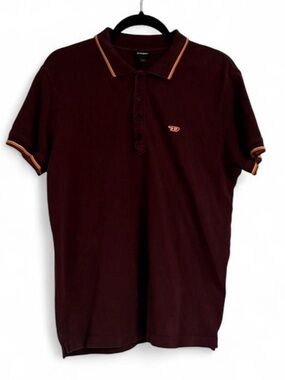 Diesel Men's Polo in Deep Wine with Orange Trim